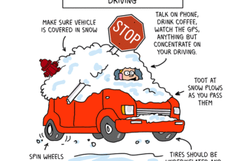 Comic of tips for non-urgent driving weather.