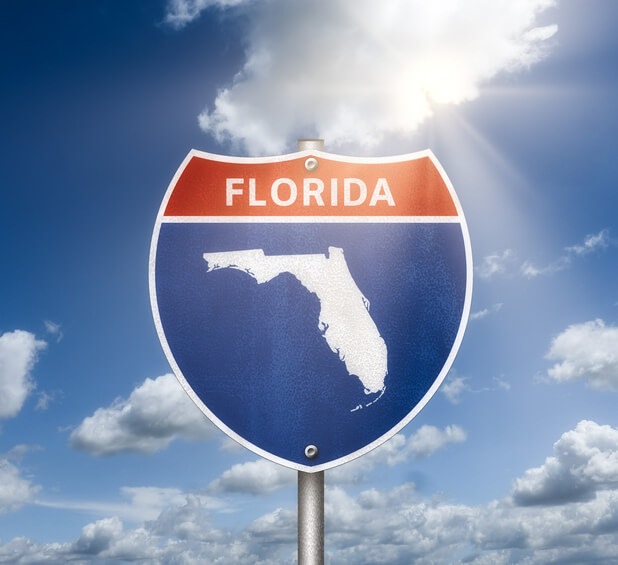 A highway sign for the Sunshine State of Florida