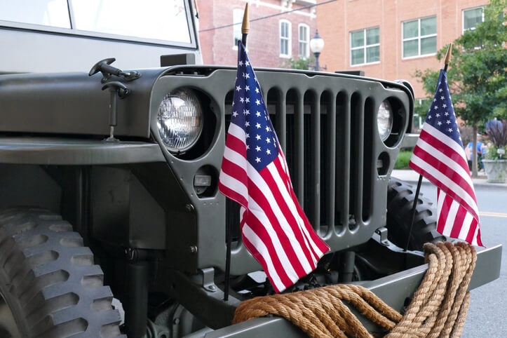 Military Jeep & American Flags