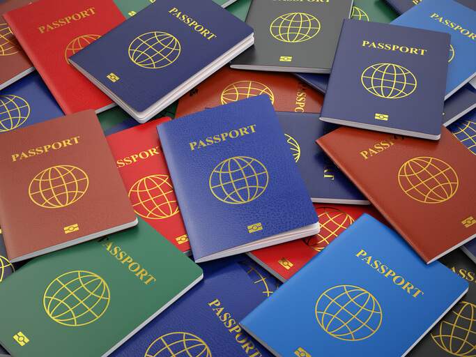 Passports, different types. Travel turism or customs concept background